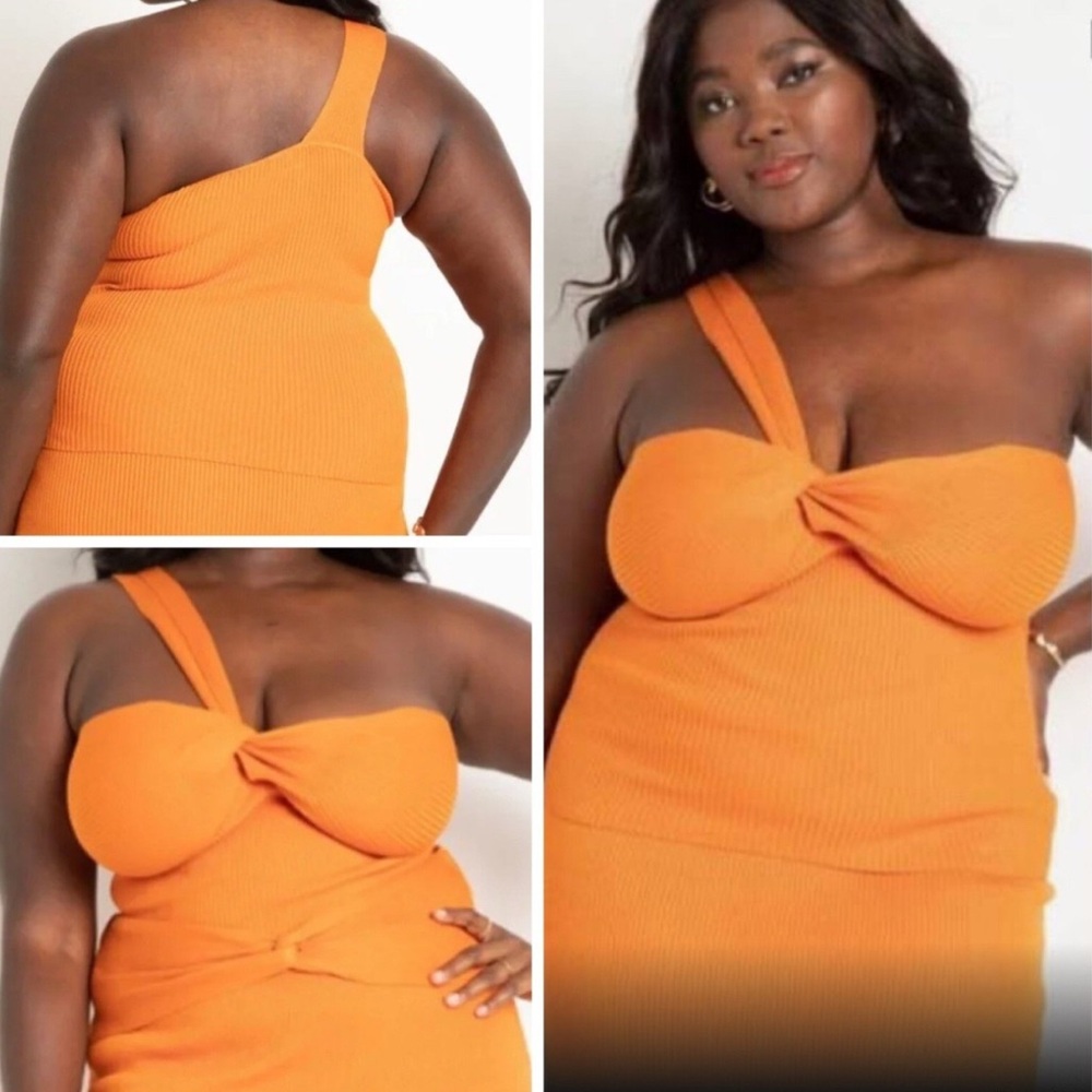 Eloquii Orange Asymmetrical One-Shoulder Two Piece Set
